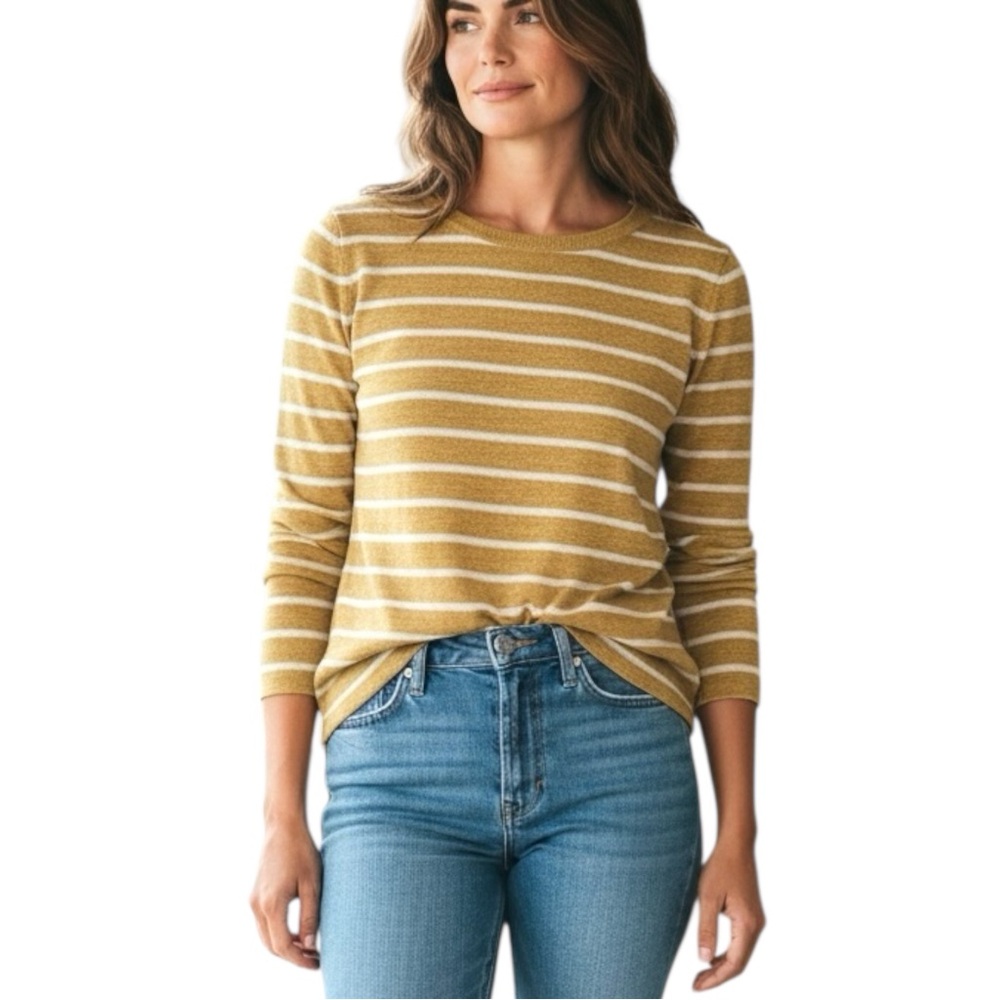 Ten-Oh-8 Linen Blend Butter Yellow Striped Knit Crew Neck Sweater - Medium